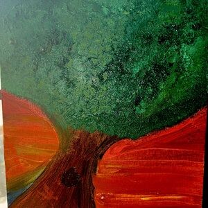 Abstract Green and Red Canvas Art ; original art